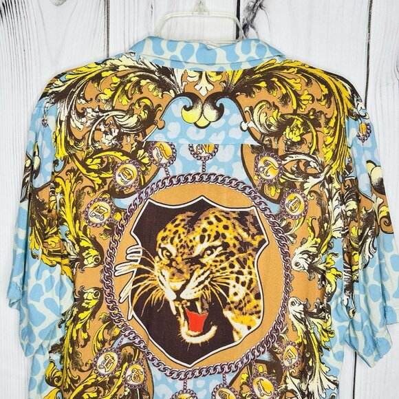 Lifted Research Group LRG Button Down Shirt Men Sz L Cheetah Short Sleeve VTG - Picture 8 of 9